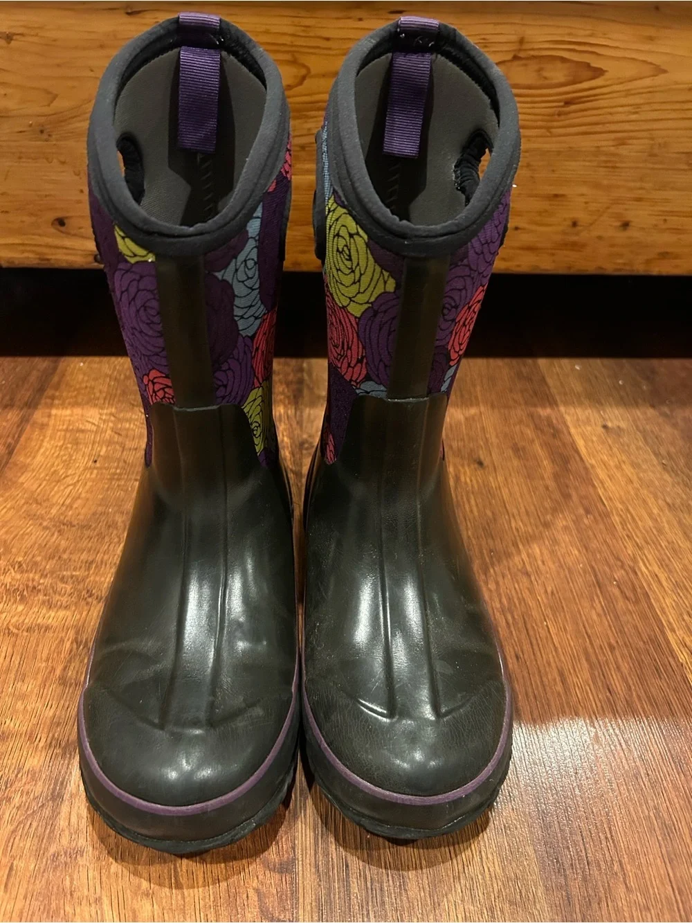 Bogs Classic Rosey Waterproof Floral Youth Rain Boots US 3 EU 35 Black Purple